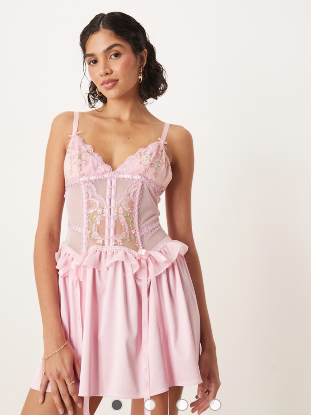 For Love And Lemons Pink Floral Embroidered Babydoll Chemise